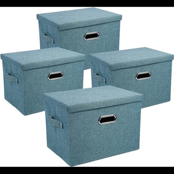 4 Pack Decorative Storage Boxes with Lids (Teal) - Picture 1 of 7